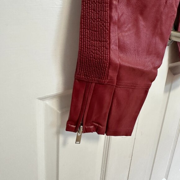 ISABEL MARANT ETOILE zipper VEGAN LEATHER Dark Red CROP PANTS - Picture 4 of 6